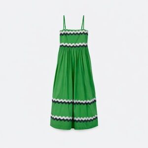 Entro Green Ric Rac Midi Dress Small Adjustable Straps